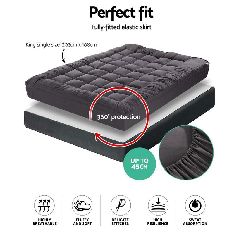 Bamboo Pillowtop Mattress Topper Charcoal Double - Image 2