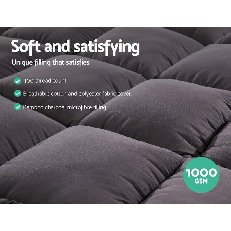 Bamboo Pillowtop Mattress Topper Charcoal Double - Image 5