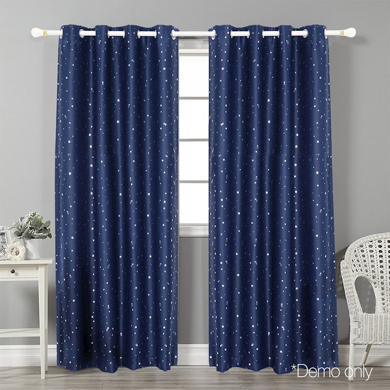 Blockout Eyelet Star Curtains Navy Blue - Image 2