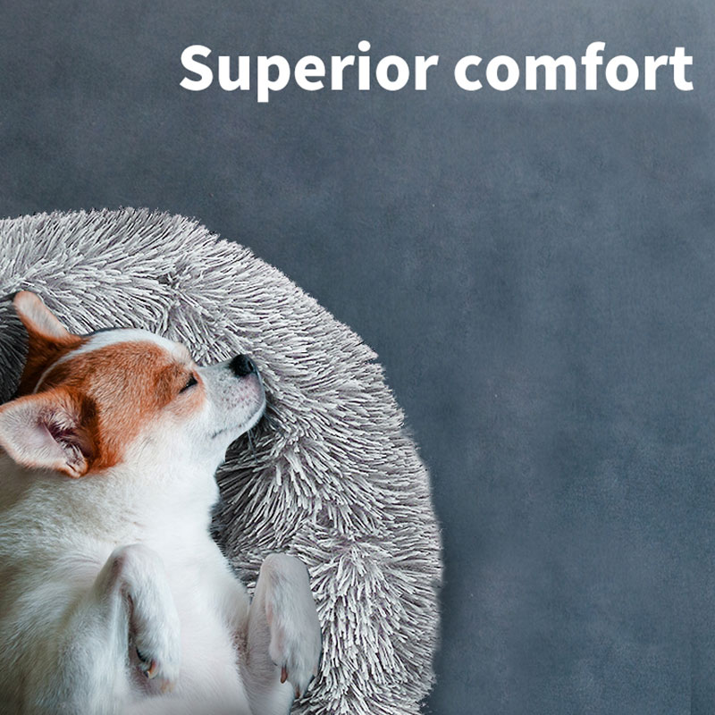 Pet Dog Cat Bed Donut Light Grey - Image 2