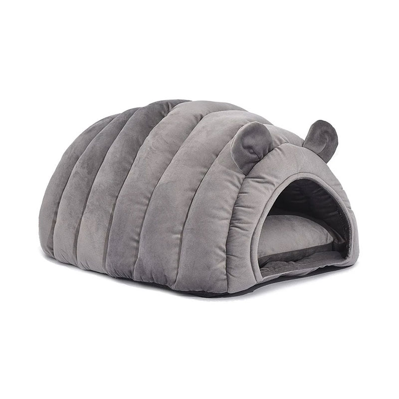 Pet Dog Cat Bed Cave Plush Grey