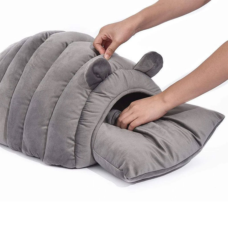Pet Dog Cat Bed Cave Plush Grey - Image 2
