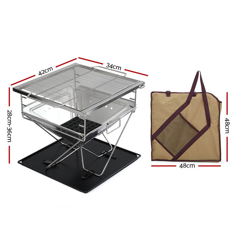 Portable Fire Pit BBQ 42 x 34cm Foldable With Carry Bag - Image 2