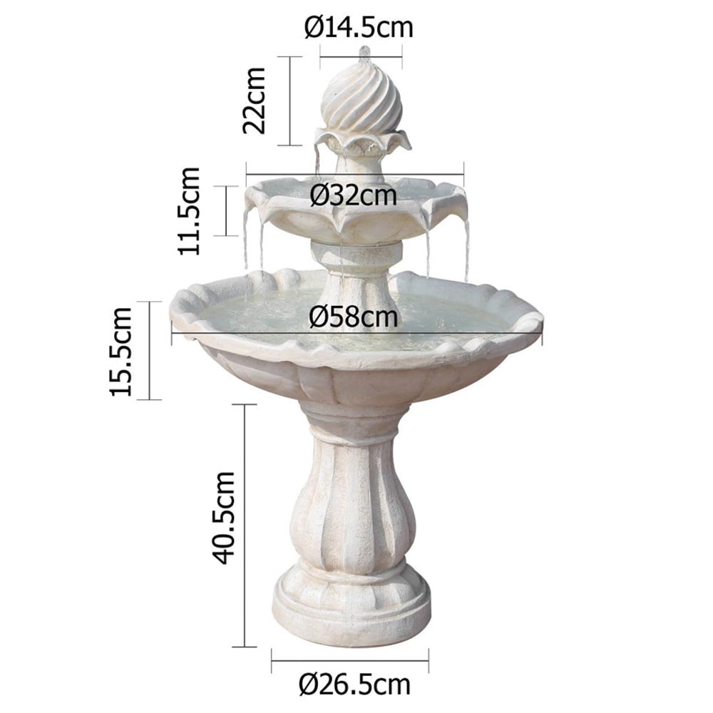 Solar Fountain 3 Tier Beige Classic Birdbath - Image 2