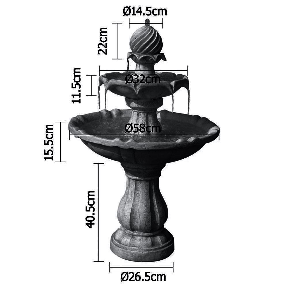 Solar Fountain 3 Tier Black Classic Birdbath - Image 2