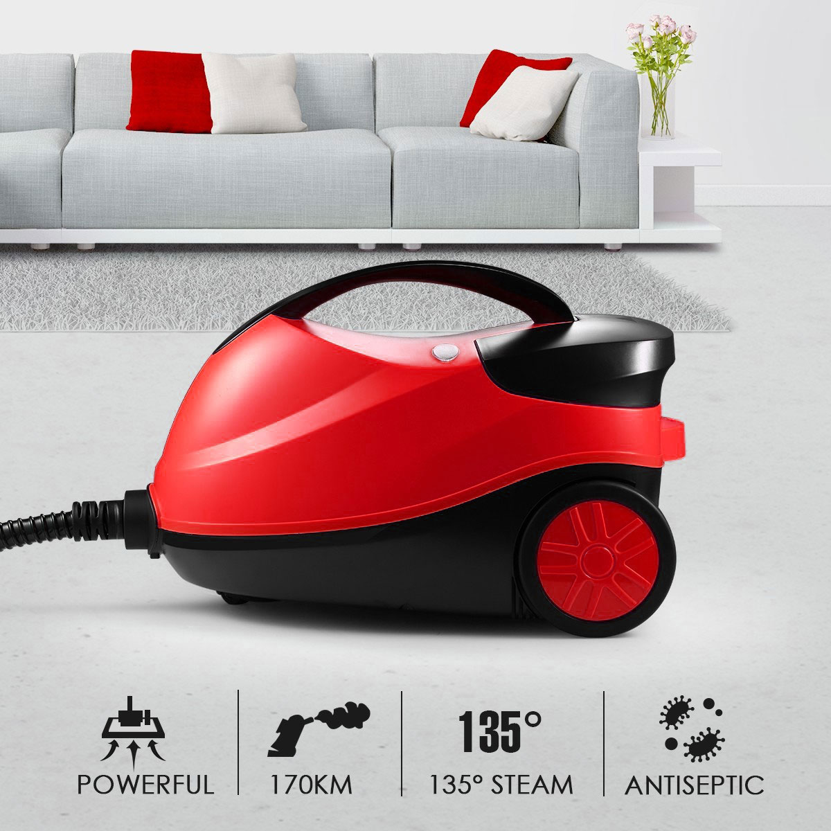 Steam Cleaner 2000w 2.1L 13 in 1 Red - Image 6